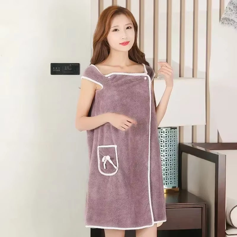 Luxurious Wearable Towel Dress – Ultra-Soft, Absorbent Coral Fleece Bathrobe Towel for Spa-Like Comfort