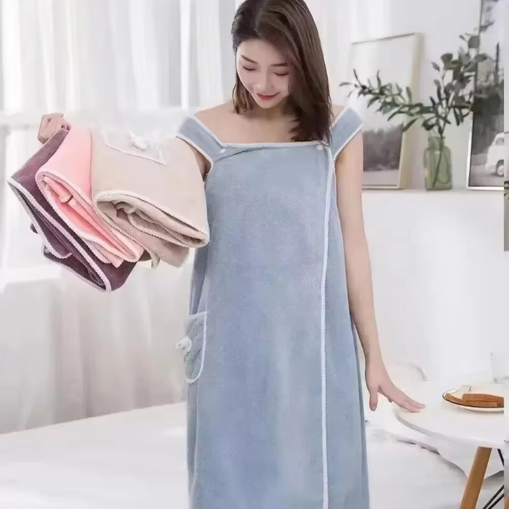 Luxurious Wearable Towel Dress – Ultra-Soft, Absorbent Coral Fleece Bathrobe Towel for Spa-Like Comfort