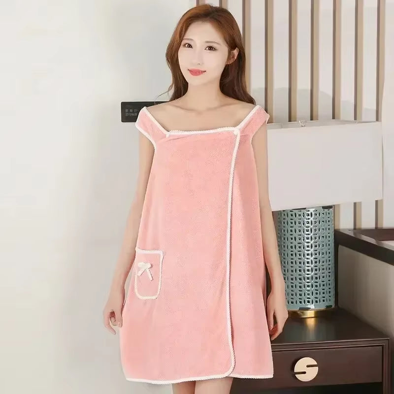 Luxurious Wearable Towel Dress – Ultra-Soft, Absorbent Coral Fleece Bathrobe Towel for Spa-Like Comfort