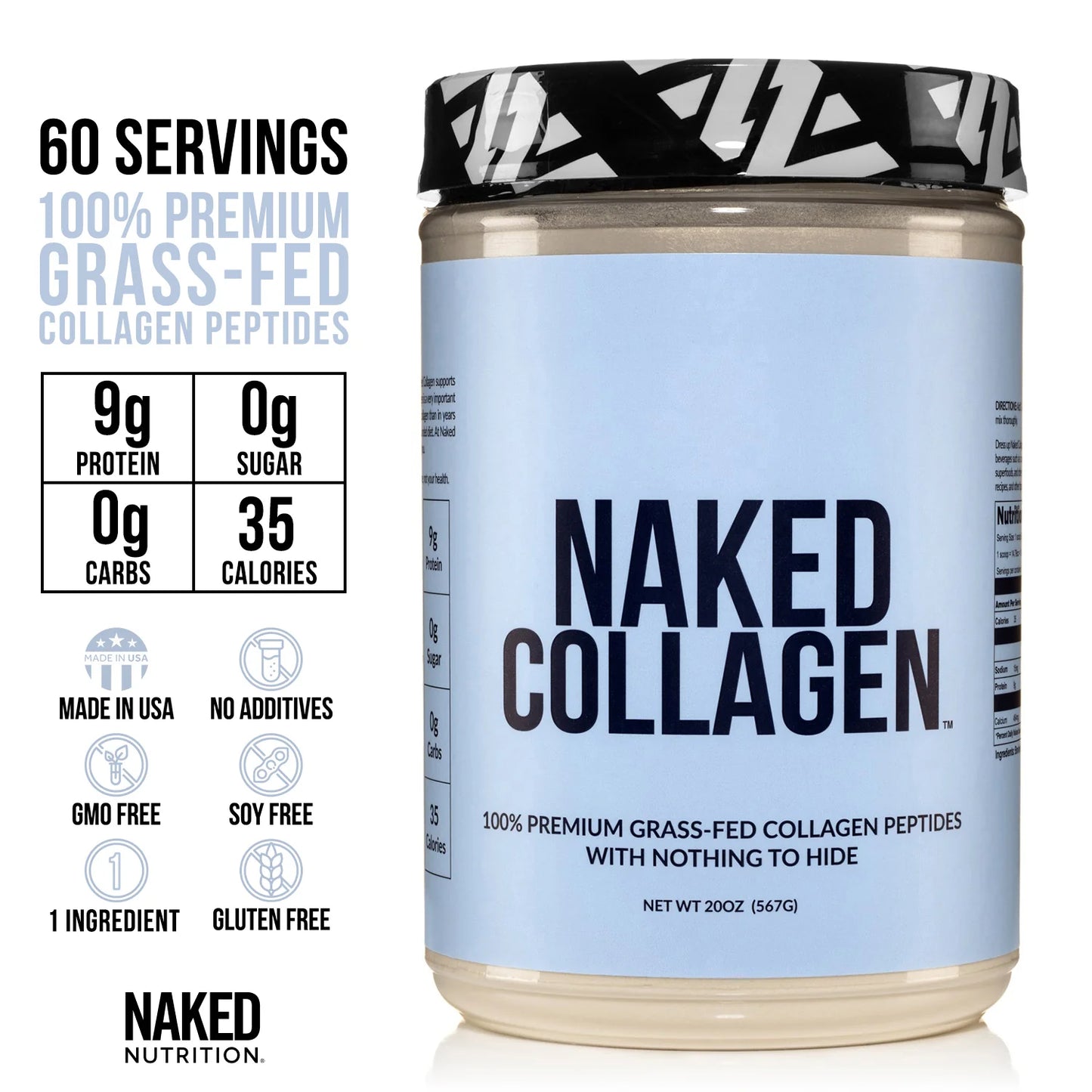 Pure Collagen Peptides Protein Powder – Unflavored, 20oz | Grass-Fed, Hydrolyzed for Skin, Hair, Nails & Joint Support