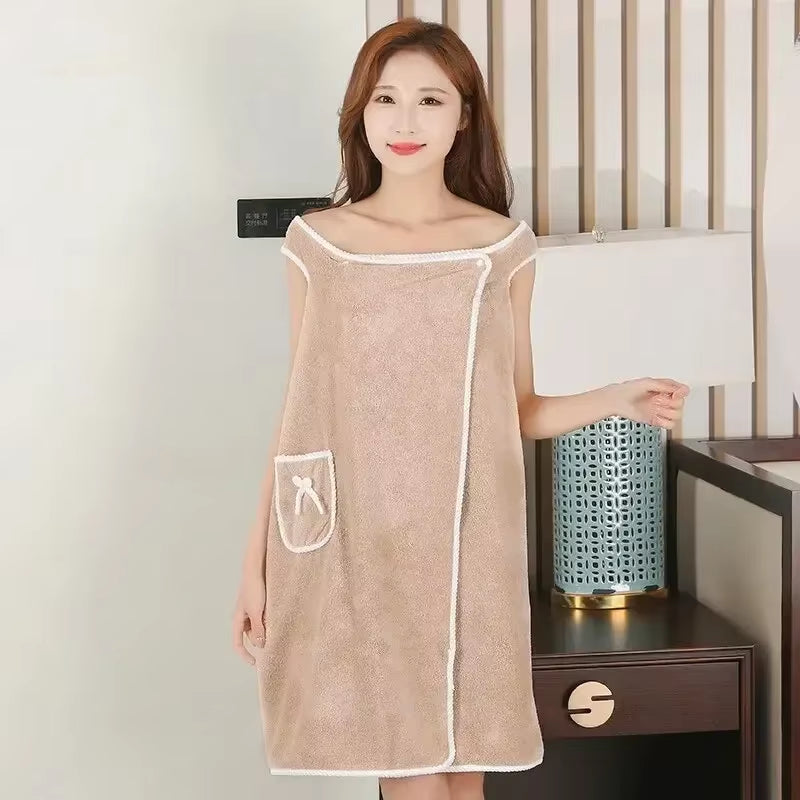 Luxurious Wearable Towel Dress – Ultra-Soft, Absorbent Coral Fleece Bathrobe Towel for Spa-Like Comfort